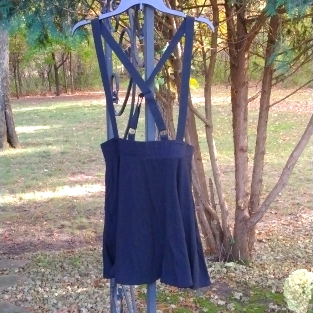 Hot Topic Black Buckle Suspender Skirt with pockets. Size Large